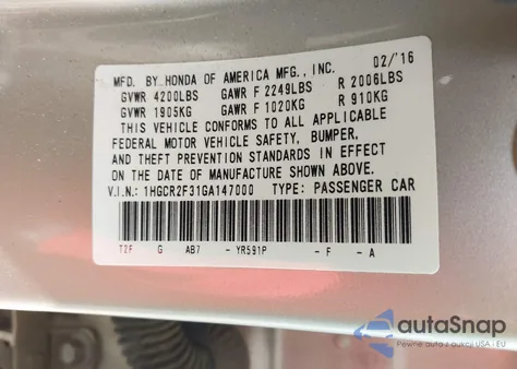 2016 Honda Accord Lx from USA, damaged, VIN 1HGCR2F31GA147000